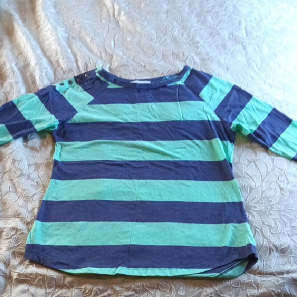 Hillard & Hanson Kids Long Sleeve Tee - Navy and Mint Stripes
